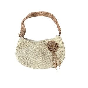 sun n sand shoulder bag cream brown flower woven straw
